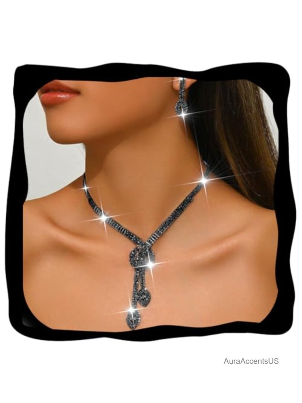 Rhinestone Crystal Necklace Earrings Jewelry Set Formal Prom Bridal